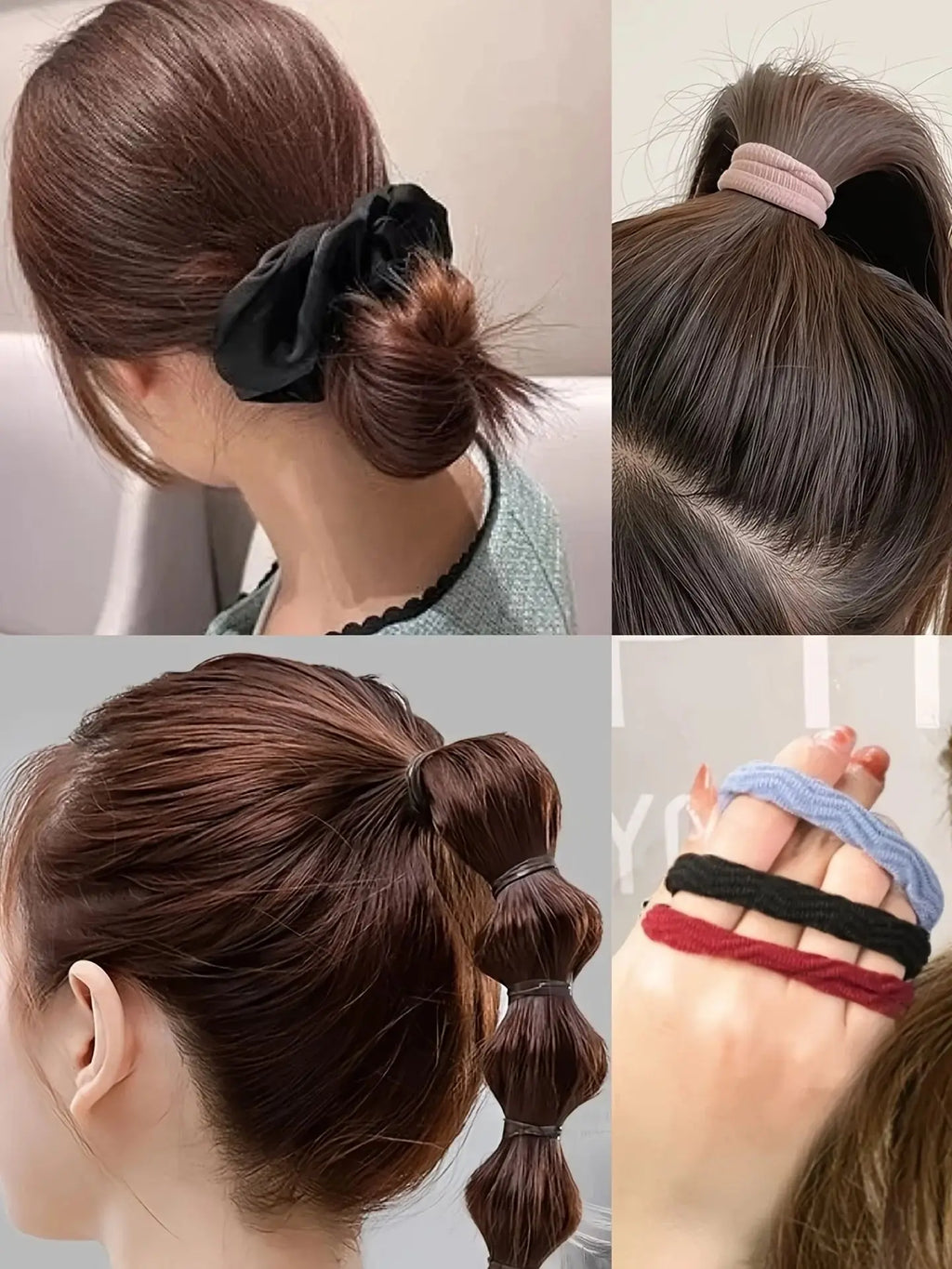 Women Dark Hair Accessories Set Elastic Seamless Ponytail Scrunchies Small Rubber Bands Fashion Hair Ties Headbands