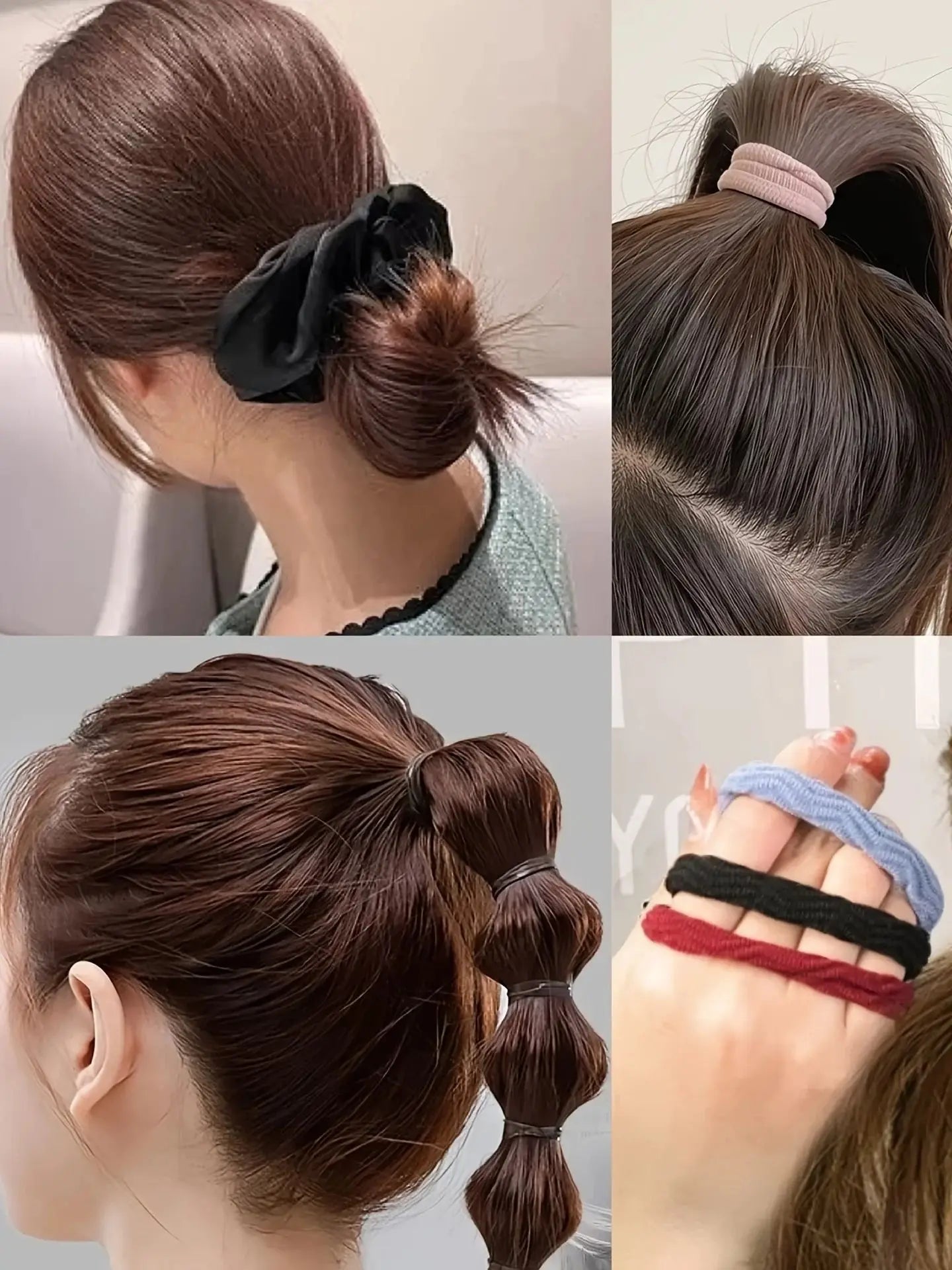 Women Dark Hair Accessories Set Elastic Seamless Ponytail Scrunchies Small Rubber Bands Fashion Hair Ties Headbands