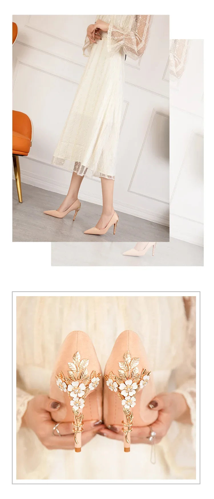 High End Metal Flower High Heels New European American Fashion Luxury Sexy Pointed Women's Shoes Banquet Party Casual Shoes