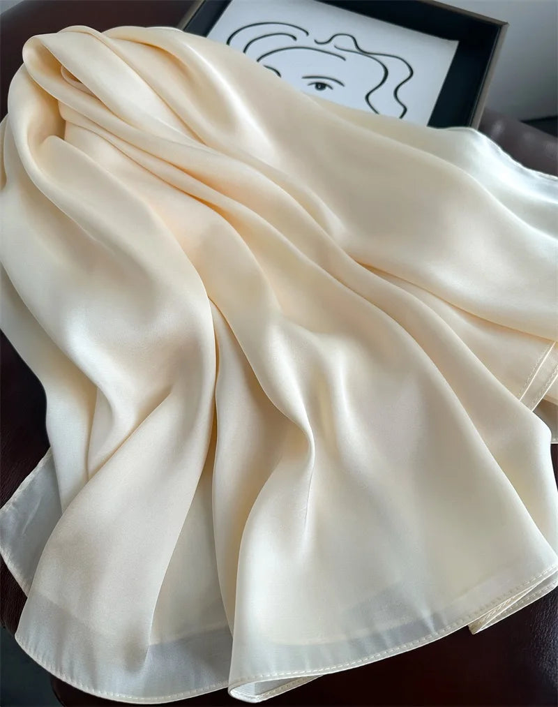 Plain Solid Basic Design 100% Silk Feeling Scarf for Women 180x90cm Shawl Wrap Luxury Female Hijab Headband Foulard Beach Stoles