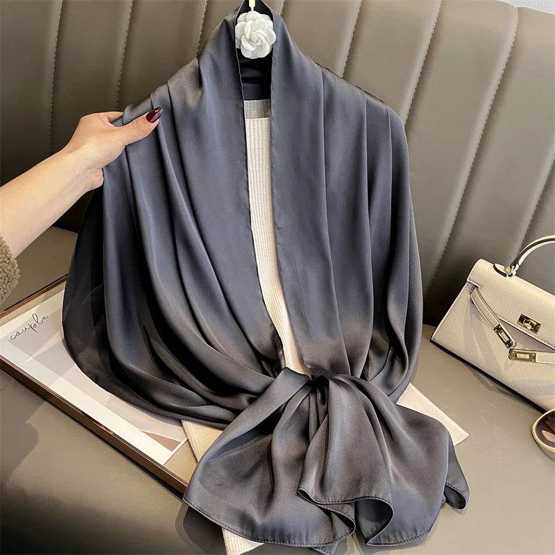 2024 Luxury Brand Silk Scarf for Women Large Shawl Wrap Headband Solid Design Hijab Beach Stoles Female Foulard Echarpe Bandana