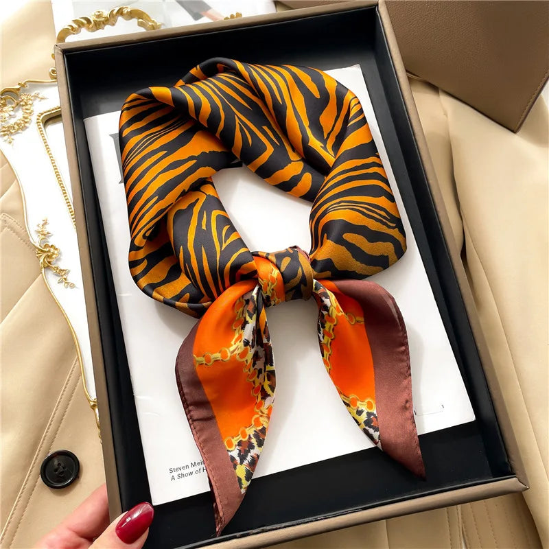 Luxury Satin Imitation Print Silk Scarf Square Women Neck Scarves Wrap Headkerchief Beach Hair Band Women's Bandana