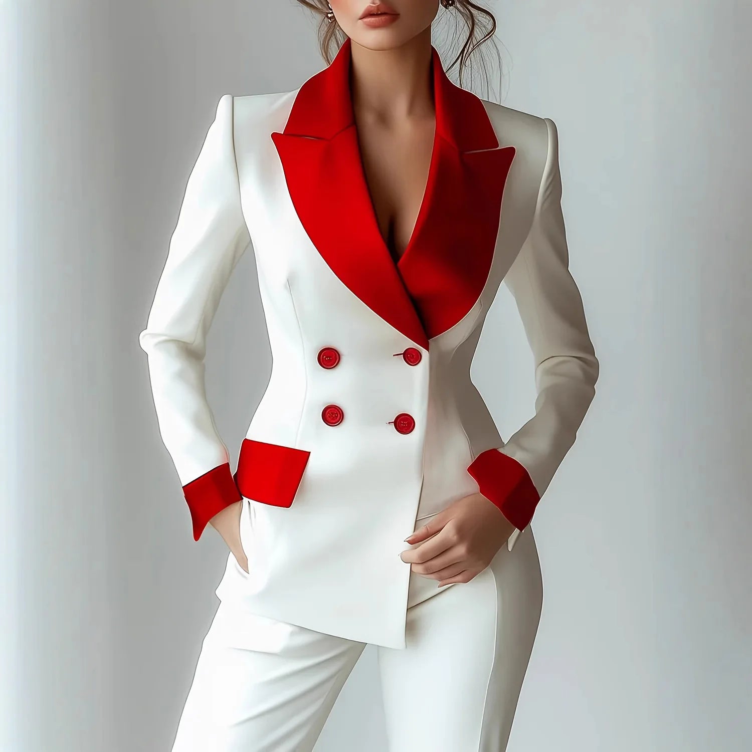 2025 New Fashionable Petal Sleeve Long Sleeve Button Single Piece Suit Collar Splicing Pocket Small Suit Small Suit