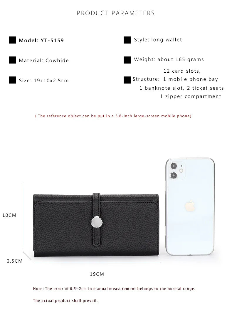 Genuine Leather Wallet Women Long Clutch Fashion Luxury Brand Ladies Purses Card Holder Zipper Coin Pocket High Quality Billfold