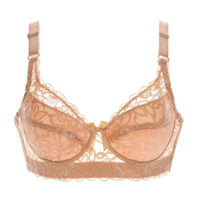 Women Push Up Black Lingerei Sexy Bra Underwire Thin Cotton Padded Lace Sheer Minimizer Bra Big Bust 80-115 B C D Cup Bra C3306