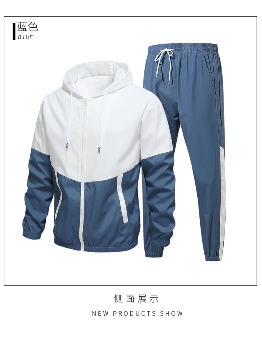 2026 Casual Joggers Patchwork Men Tracksuit Spring Autumn Hooded Zipper Jackets and Sweatpants 2 Pieces Suits Male Sportswear