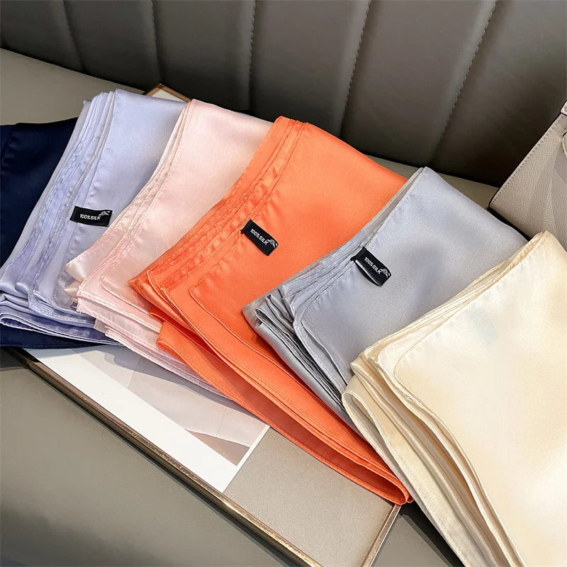 2024 Luxury Brand Silk Scarf for Women Large Shawl Wrap Headband Solid Design Hijab Beach Stoles Female Foulard Echarpe Bandana