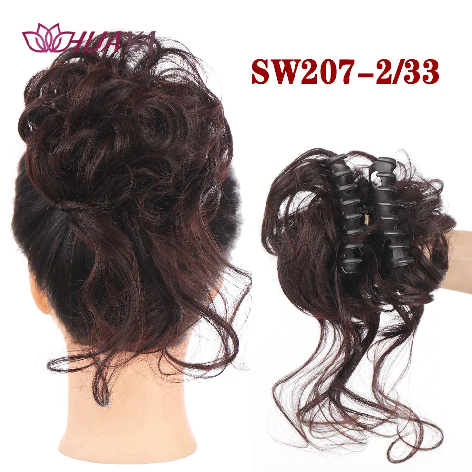 HUAYA Synthetic Messy Curly Claw Hair Bun Chignon Hair Extensions Scrunchy Fake False Hair With Tail for Women Hairpieces