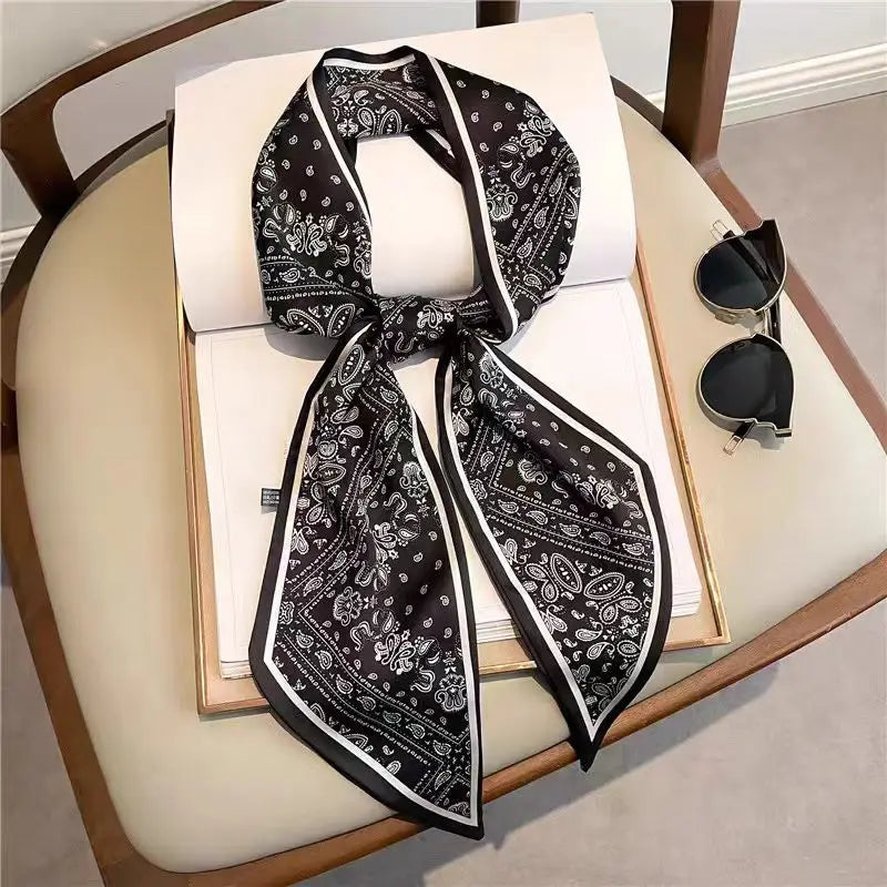 Luxury Long Neckerchief Skinny Hair Bands Women Silk Scarfs Fashion Headbands Bag Scarves Print Hairband Neck Scarf For Ladies