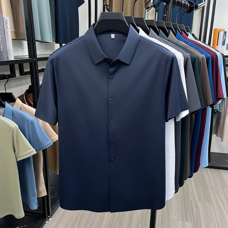 Mens Summer Business Short Sleeved Shirt Seamless Construction High Stretch Easy Care for AllDay Comfort