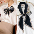 Fashion Blue Print Silk Scarf Women Soft Satin Horse Hairband Bevel Neckerchief Office Hijab Headband Foulard Bag Ribbons Gift