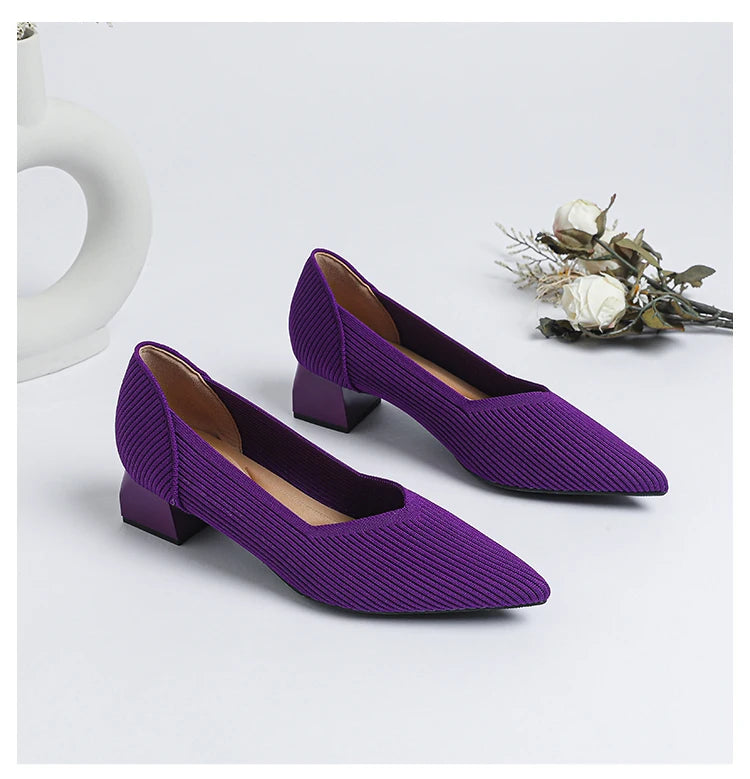 2026 New Women's High Heels Large 42/43 Fashion Pointed Anti slip Rubber Bottom Knitted Breathable Shoes