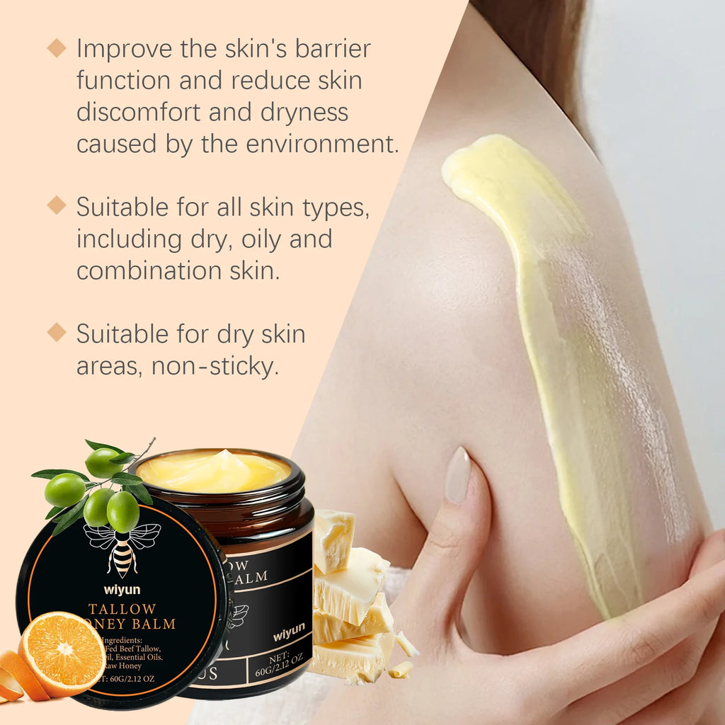 Hotfashionitems Tallow Honey Cream in a jar, hydrating and glow-enhancing skin moisturizer for women with natural ingredients.