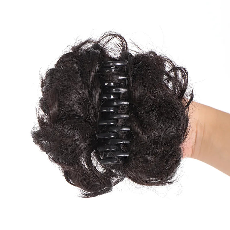 Synthetic Chignon Messy Bun Claw Clip in Hair Piece Wavy Curly Hair Bun Ponytail Extensions Scrunchie Hairpieces for Women