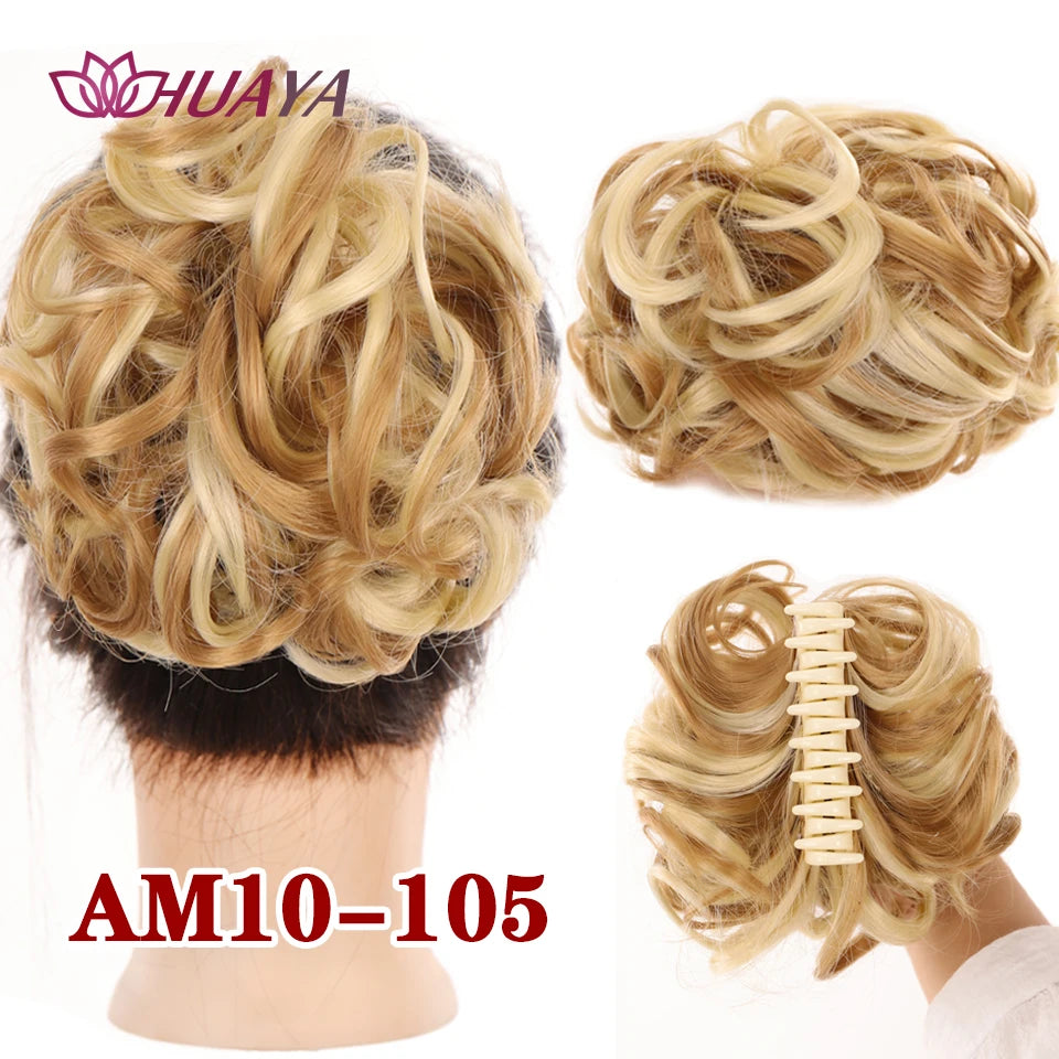 HUAYA Synthetic Messy Curly Claw Hair Bun Chignon Hair Extensions Scrunchy Fake False Hair With Tail for Women Hairpieces