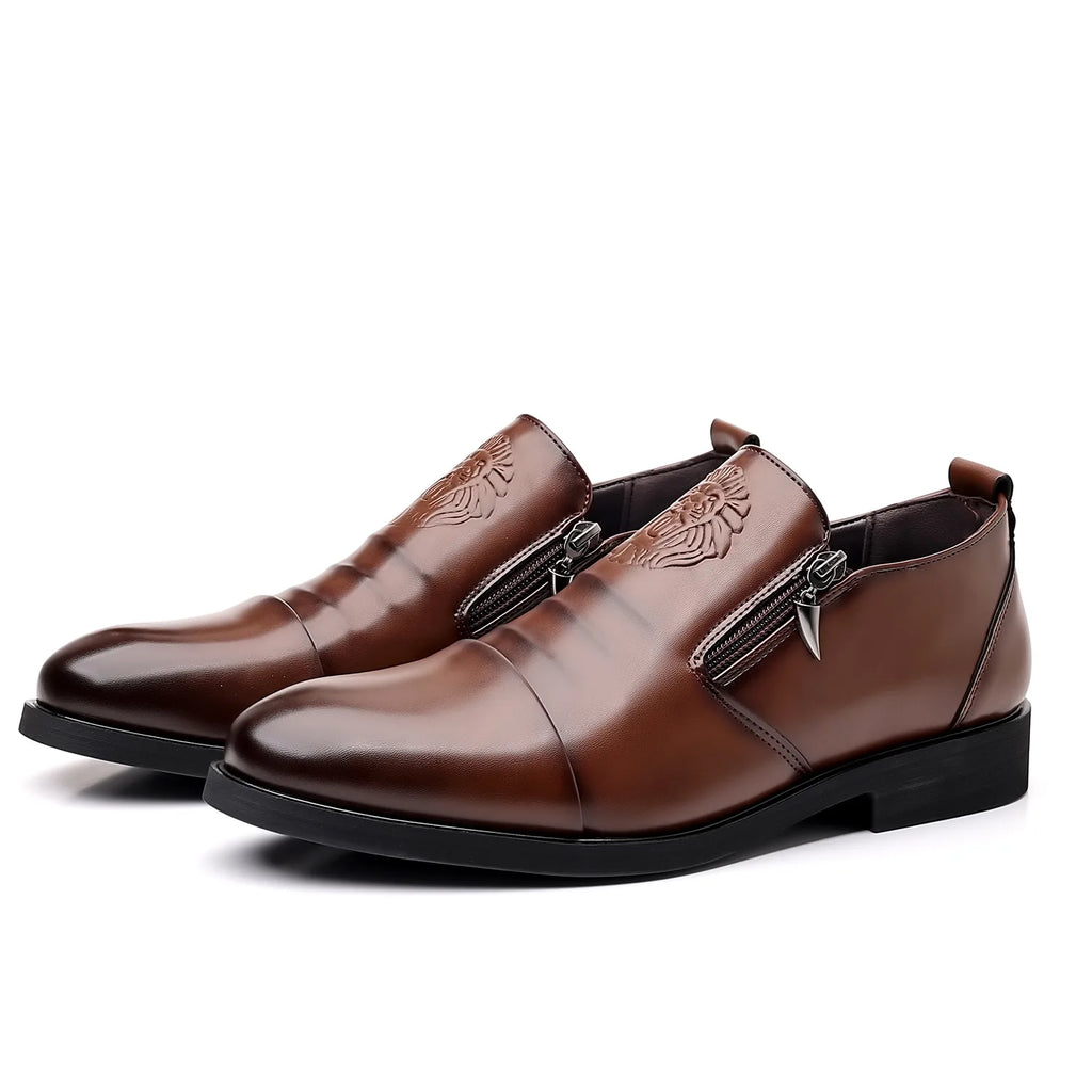 Luxury Men Oxford Shoes Retro Lion Head Zip Men Dress Shoes Office Business Loafer High Quality Men Party Wedding Shoes 2024 New
