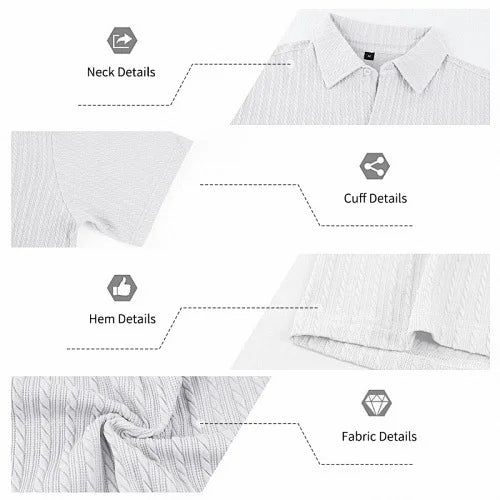 European and American Men's Casual Jacquard Shirt Men's Summer Solid Color Lapel Breathable Men's Short-Sleeved Shirt Top