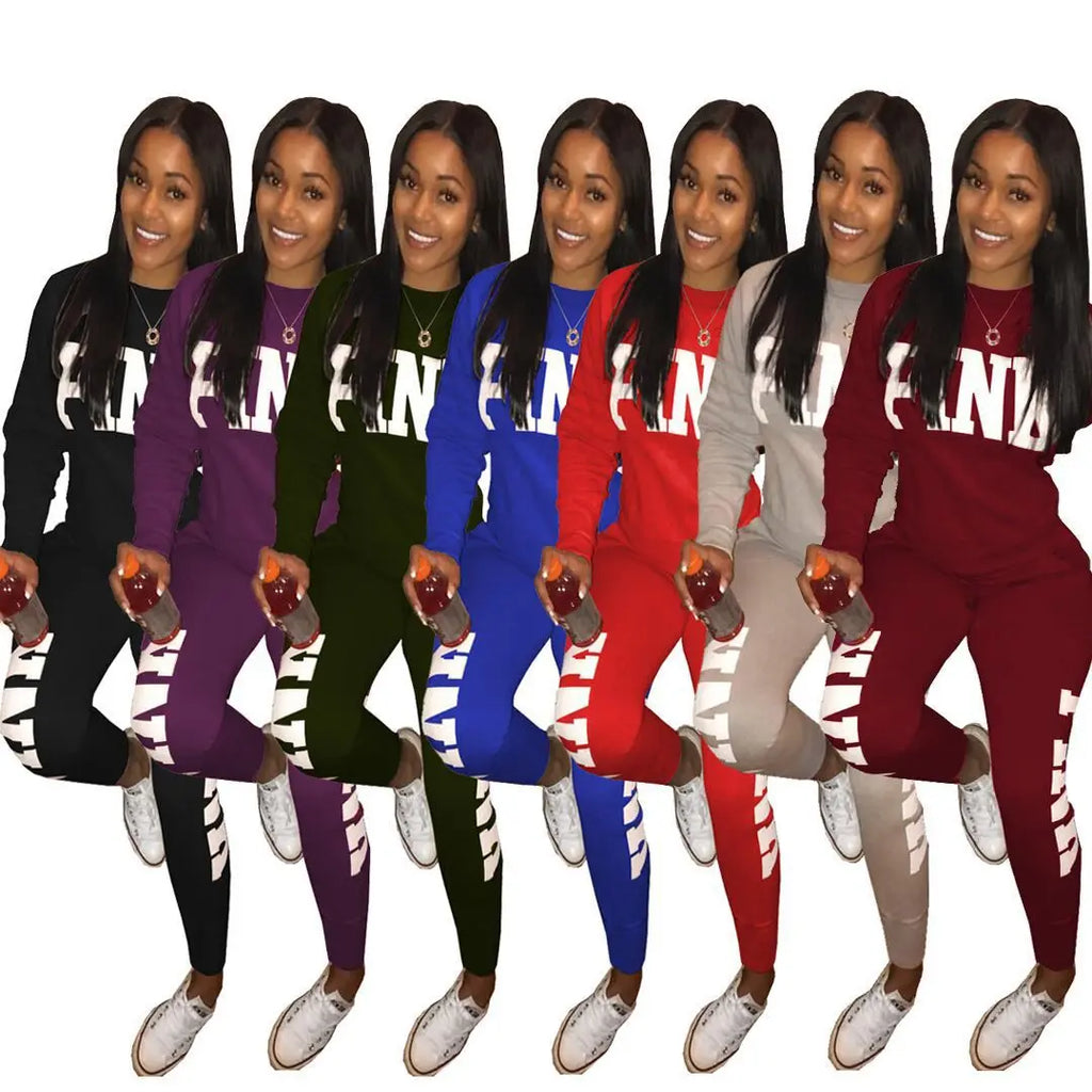 Women's Slim-Fitting Two-Piece Sportswear Set Sexy Letter Print Quick Dry Comfortable Fitness Clothing with Size Chart