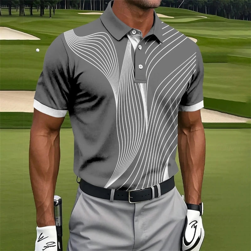 Simple Irregular Lines Graphic Polo Shirts For Men Fashion Summer Short Sleeve 3D Printed Golf Polo Loose Breathable Lapel Tees