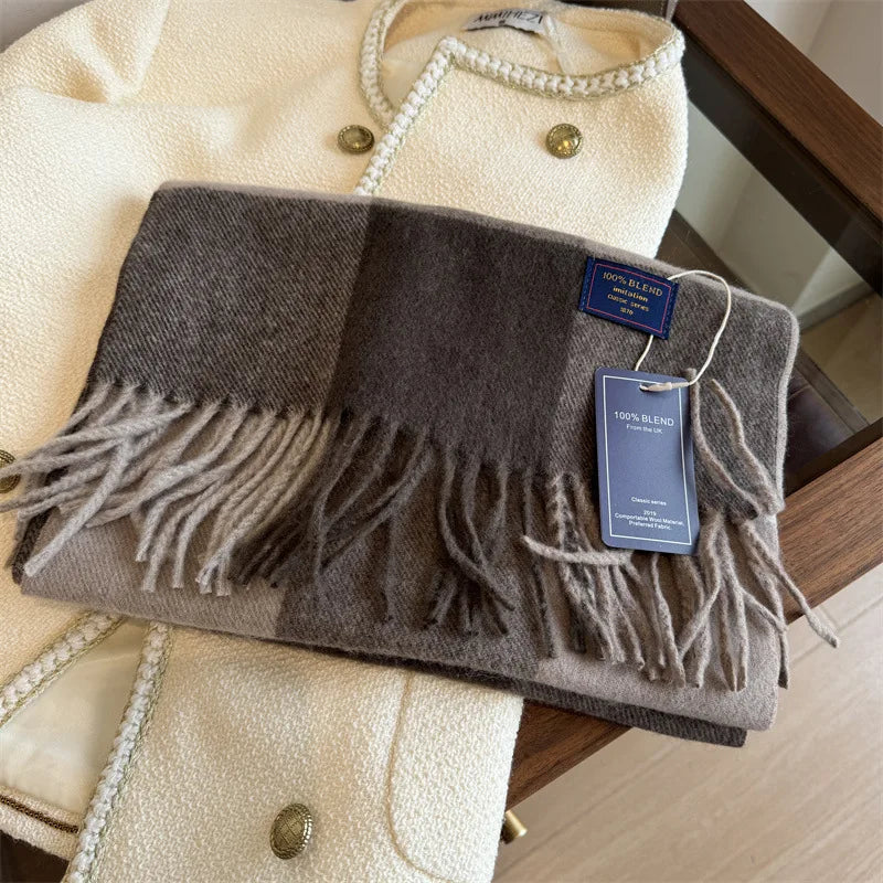 Faux Cashmere Plaid Scarf British Classic Style Light Luxury Unisex Warm Winter Autumn Neck Wrap for Couple