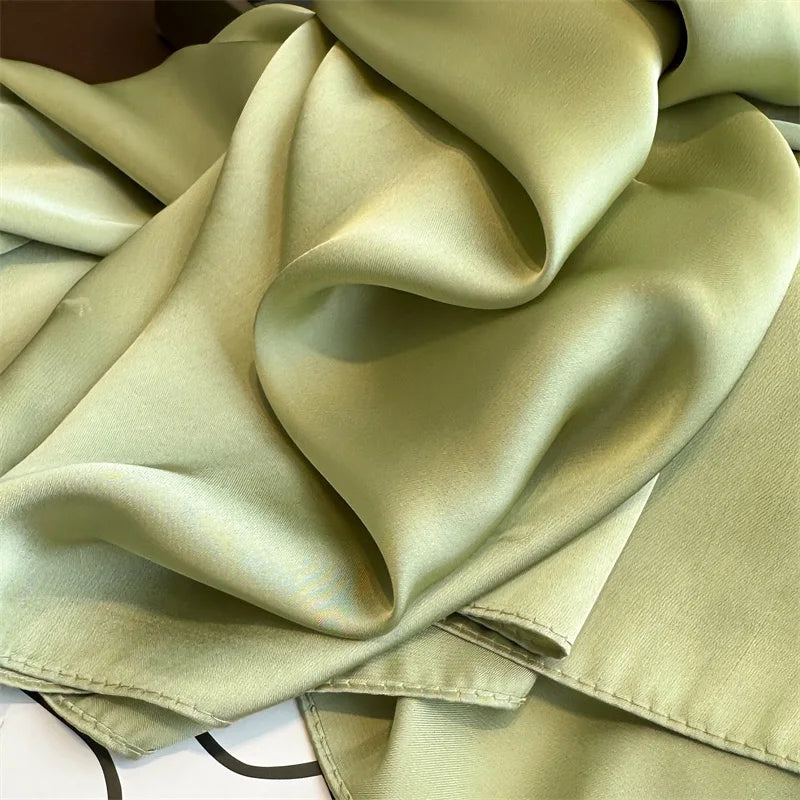 Plain Solid Basic Design 100% Silk Feeling Scarf for Women 180x90cm Shawl Wrap Luxury Female Hijab Headband Foulard Beach Stoles