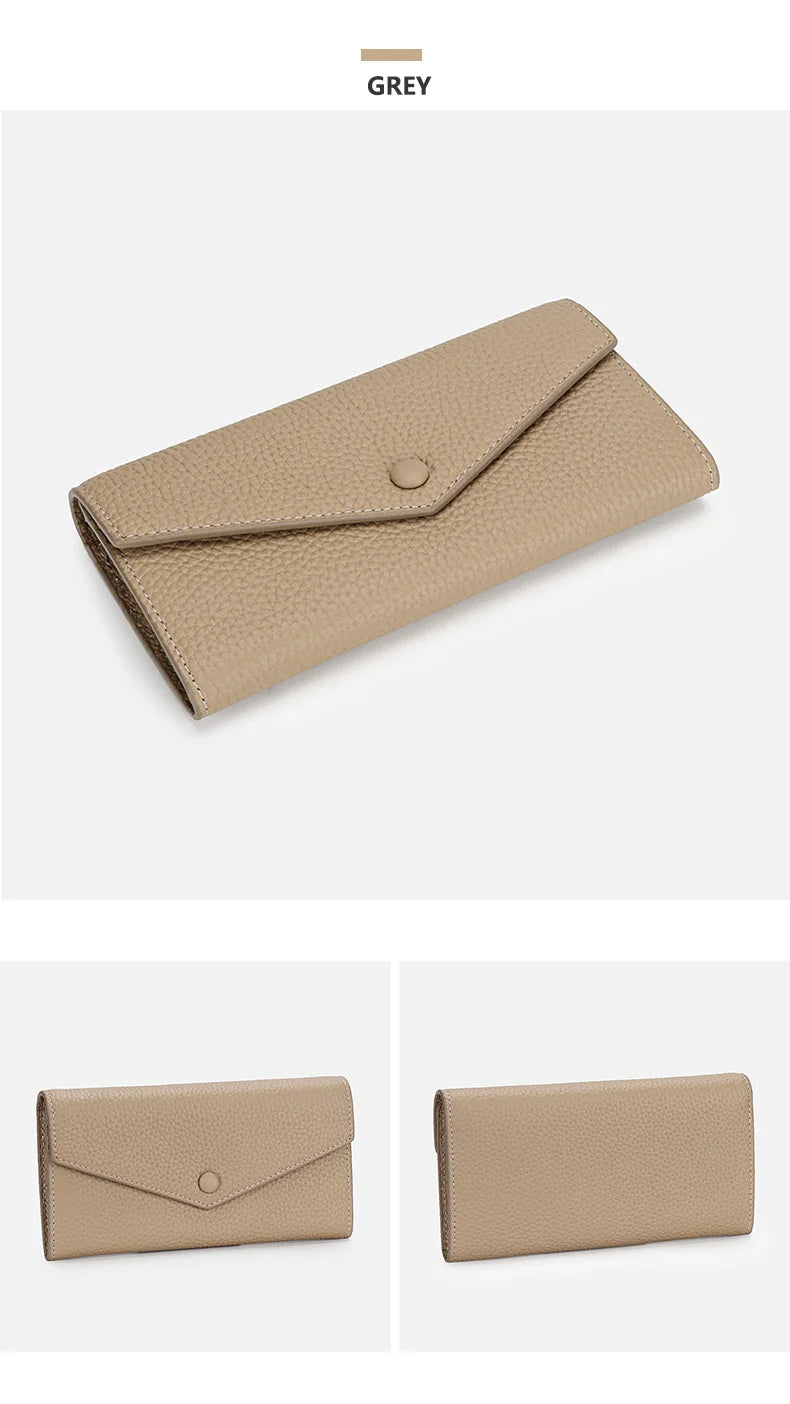 Ladies Genuine Leather Long Wallet Women's Large Capacity Clutch Wallet Envelope Multifunctional Mobile Phone Wallet Purse