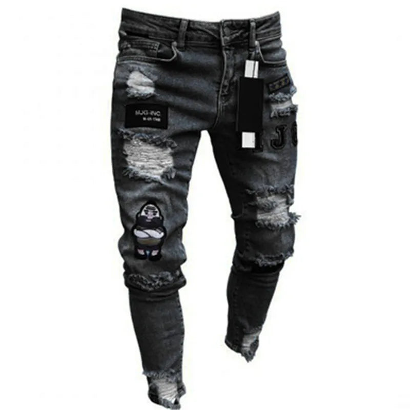 2025 New mbroidery Skinny Ripped Jeans Men Cotton Stretchy Hole Slim Fit Hip Hop Denim Pants Casual Jeans for Men Jogging Trouse