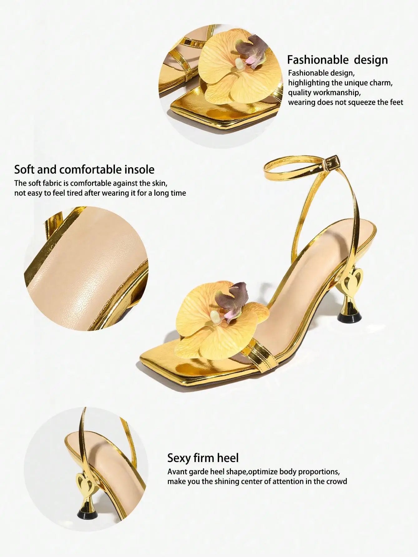 Women's Decorative Orchid Cross Band Ankle Strap Sandals Open Toe Square Head Thin Heel Clogs Fashionable Summer Shoes