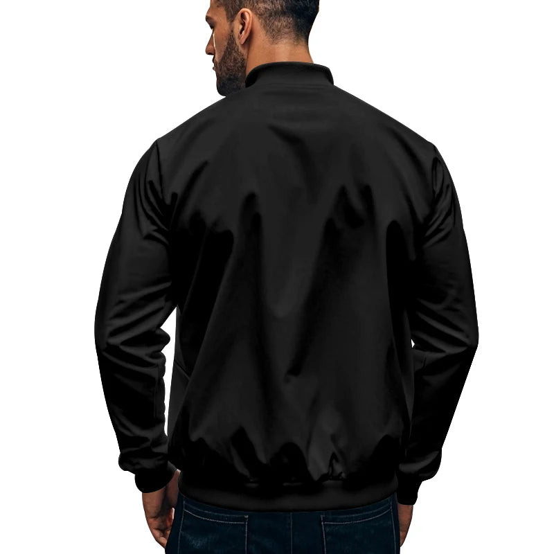 2024 New Spring And Autumn Men's Stand Collar Jacket Solid Color Leisure Sports Long Sleeve Zipper Coat Straight Tube Large Size