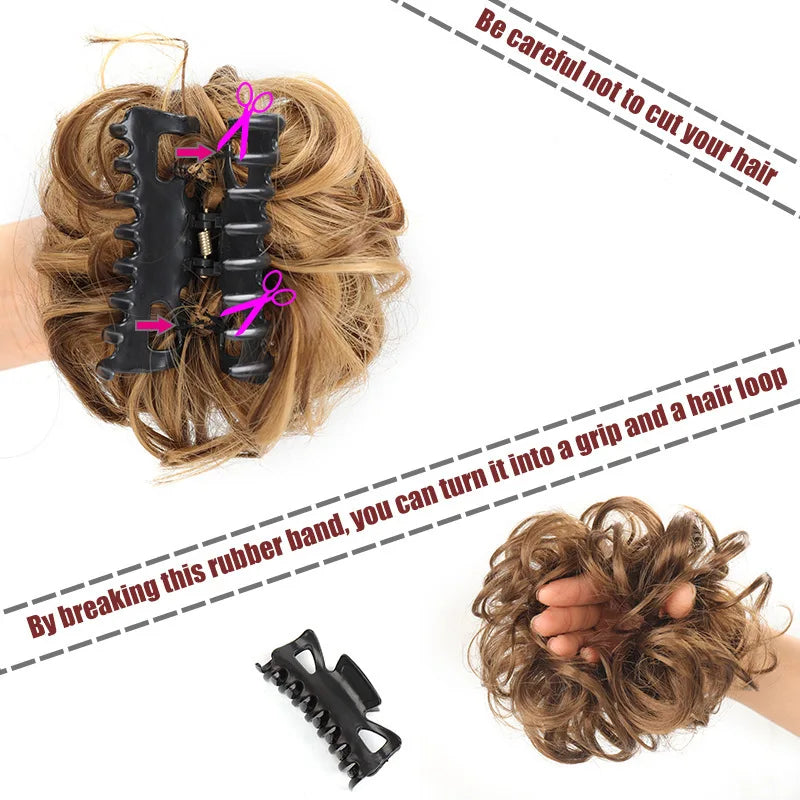 Synthetic Chignon Messy Bun Claw Clip in Hair Piece Wavy Curly Hair Bun Ponytail Extensions Scrunchie Hairpieces for Women