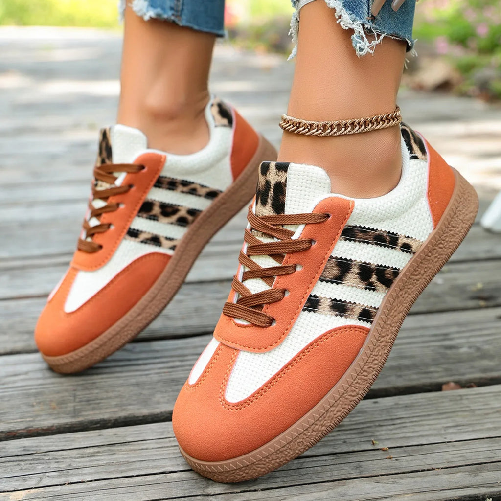 Women Sneakers 2026 New Fashion Leopard Striped Designer Shoes Lace Up Soft Soled Loafers Casual Comfortable Female Sneakers