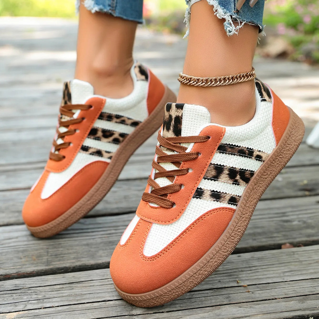 Women Sneakers 2026 New Fashion Leopard Striped Designer Shoes Lace Up Soft Soled Loafers Casual Comfortable Female Sneakers