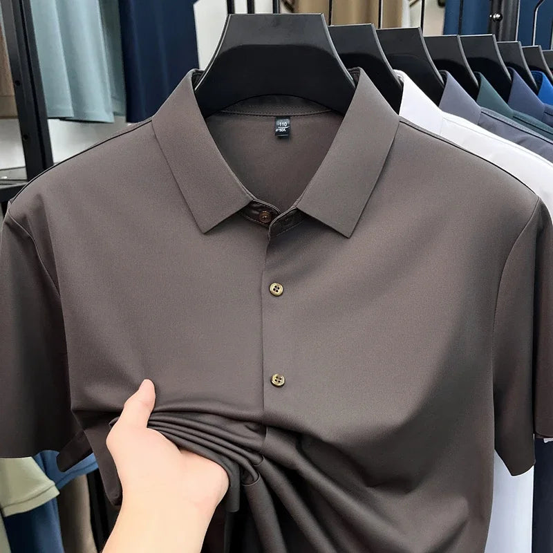 Mens Summer Business Short Sleeved Shirt Seamless Construction High Stretch Easy Care for AllDay Comfort
