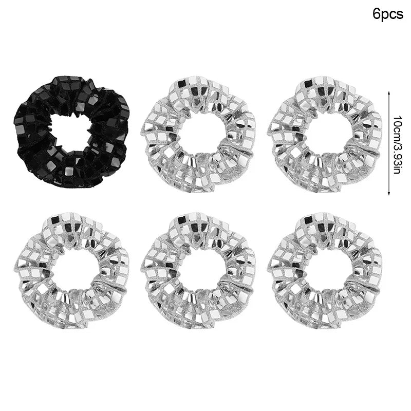 6Pcs Sequin Disco Ball Hair Ties Band for Girls 70s Music Birthday Bachelorette Wedding Party Theme Favors Hair Accessories