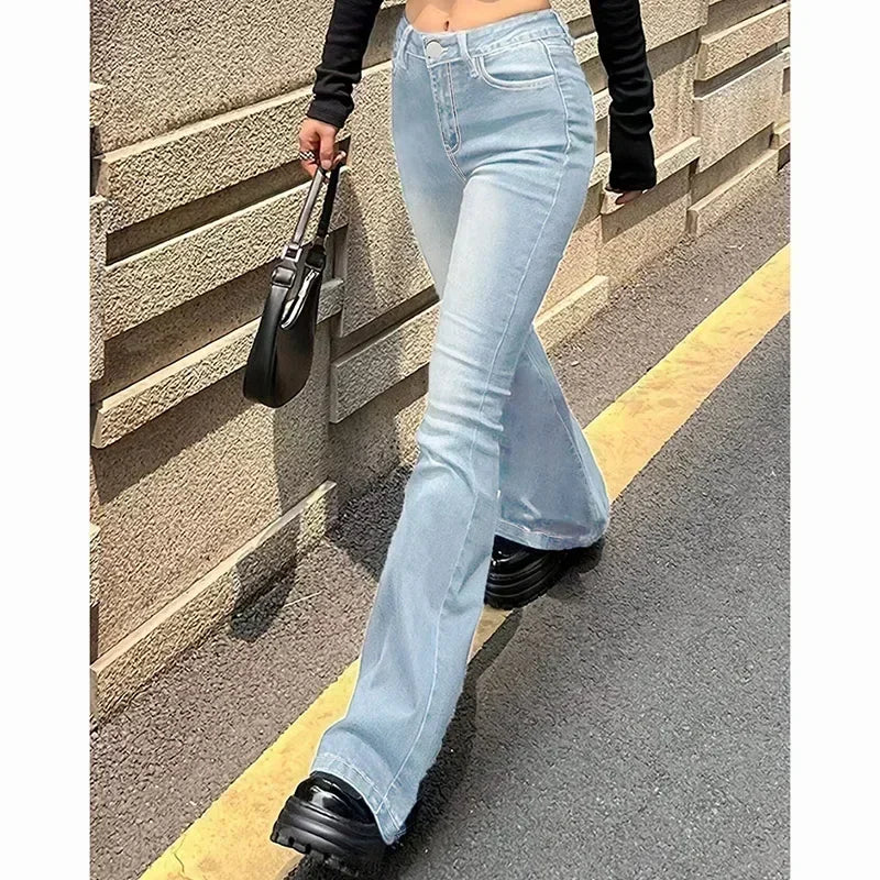 2025 Woman Vintage High Waist Flare Jeans Female Stretchy Bootcut Tight Denim Pants Women Bell Bottoms Casual Slim Fit Trousers