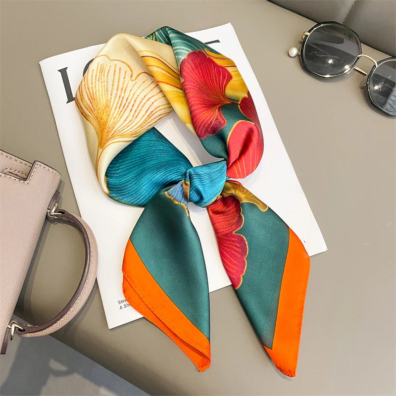 2025 Luxury 70cm Silk Square Scarf Women Print Satin Neck Tie Female Hair Wrist Bandana Headkerchief Shawl Wrap Hijab Echarpe