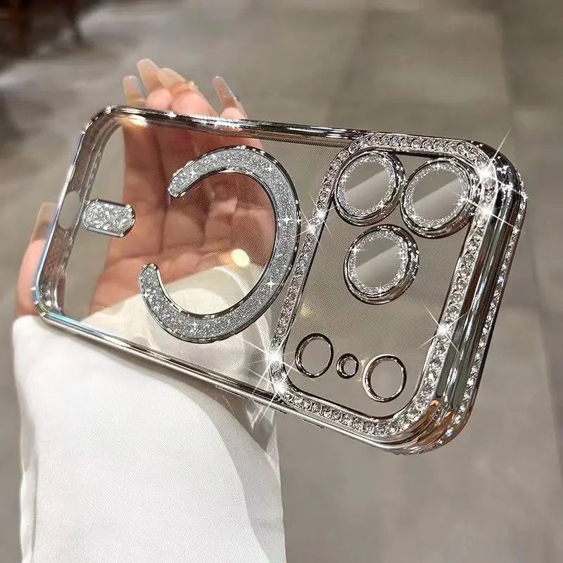 Luxury Bling Diamond Lens Glitter For Magsafe Case For iPhone 17 Pro Max Air 16 15 14 13 12 11 Plus Magnetic Shockproof Cover