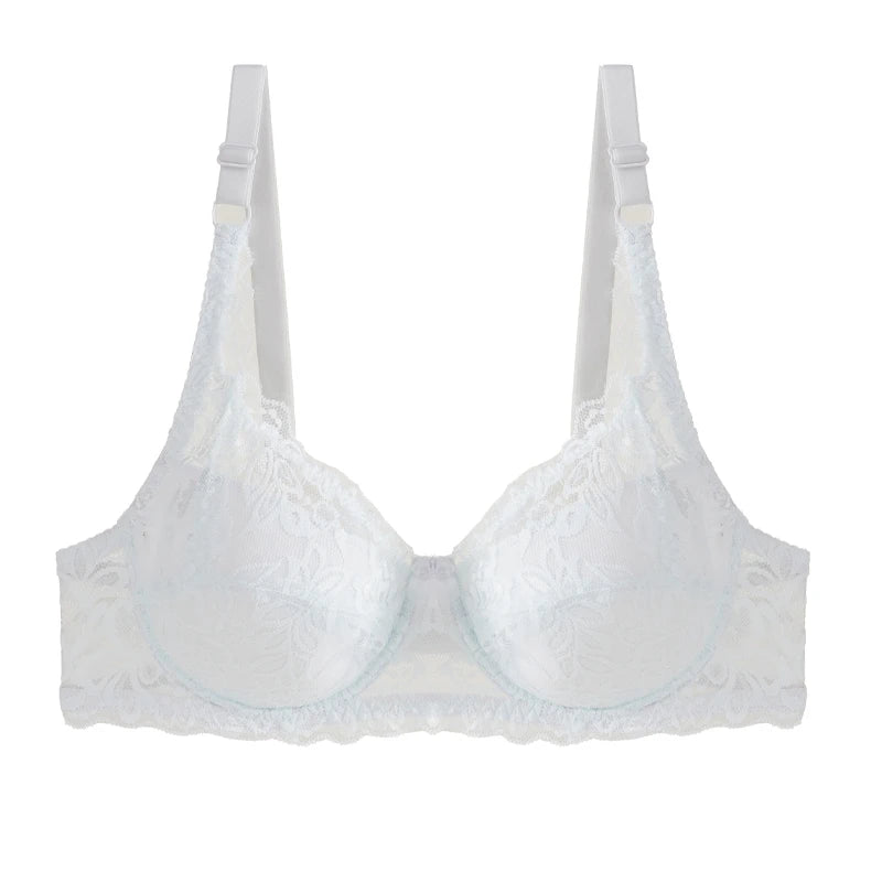 Sexy Push Up Lace Bras Women Thin Cotton Lined Underwire 38-44 C/D Cup Breathable Bralette Hollow Out Floral Underwear Plus Size