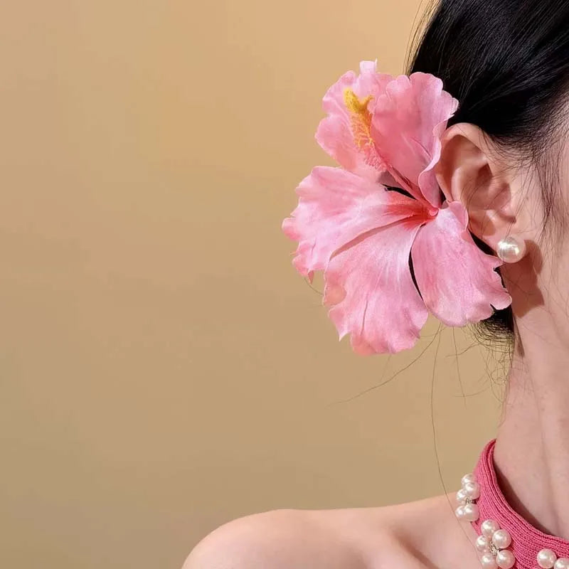 1Pcs Hibiscus Flower Hair Side Clips Handmade Artificial Bohemian Floral Hairpin for Girls Beach Party Hair Accessories