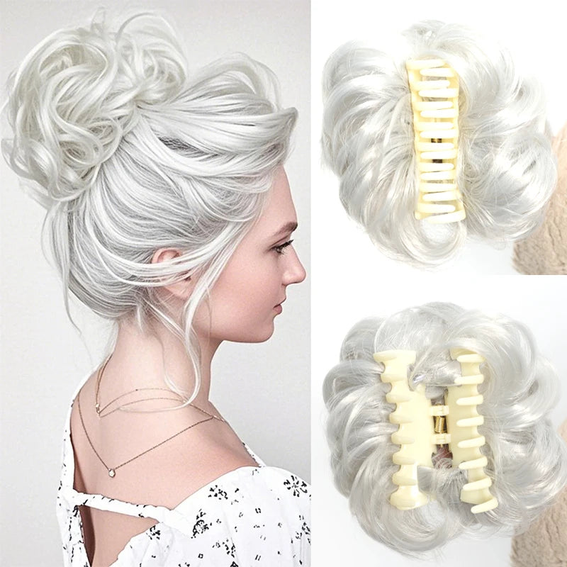 Synthetic Messy Bun Claw Clip Hair Hairpieces 6 Inch Curly Wavy Chignon Hair Extensions Messy Updo Hair Accessories For Women
