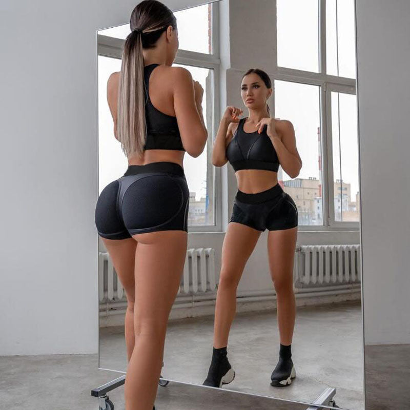 Mesh Sports Suit for Fitness Transparent Gym Set Woman Sportwear New Tracksuit Yoga Clothes Biker Bicycle Booty Shorts Kit Black