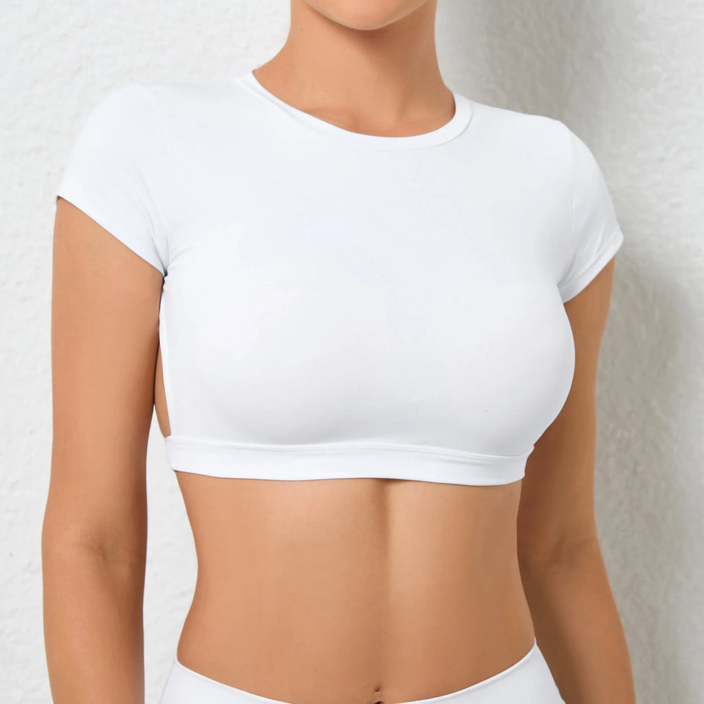 New Sports Shirts Breathable Workout Sportswear Fitness Backless Yoga Clothing Chest Pads Sport Crop Tops Gym Top Women