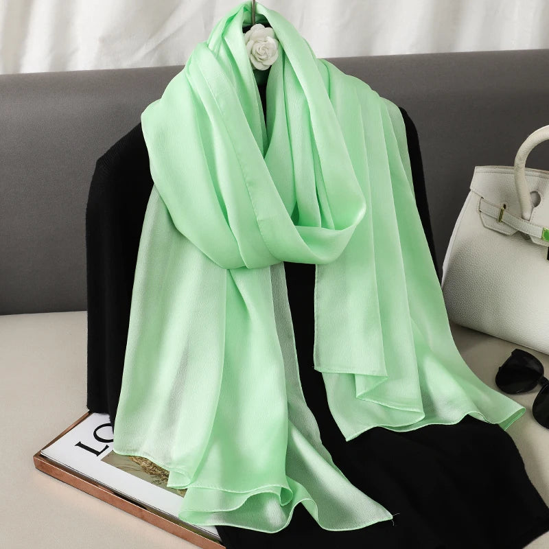 2024 Luxury Brand Silk Scarf for Women Large Shawl Wrap Headband Solid Design Hijab Beach Stoles Female Foulard Echarpe Bandana