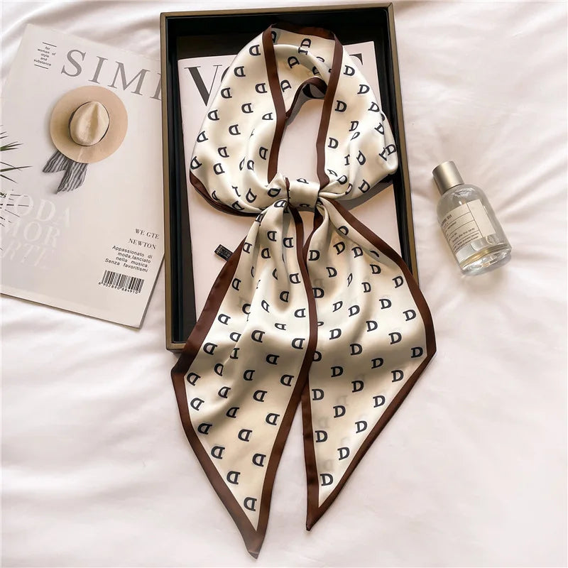 Horse carriage houndstooth decorated summer lightweight scarf fashionable long neckerchief women versatile slim bias-cut ribbon