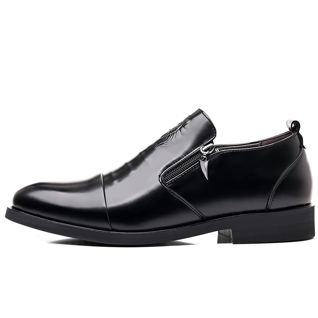 Luxury Men Oxford Shoes Retro Lion Head Zip Men Dress Shoes Office Business Loafer High Quality Men Party Wedding Shoes 2024 New