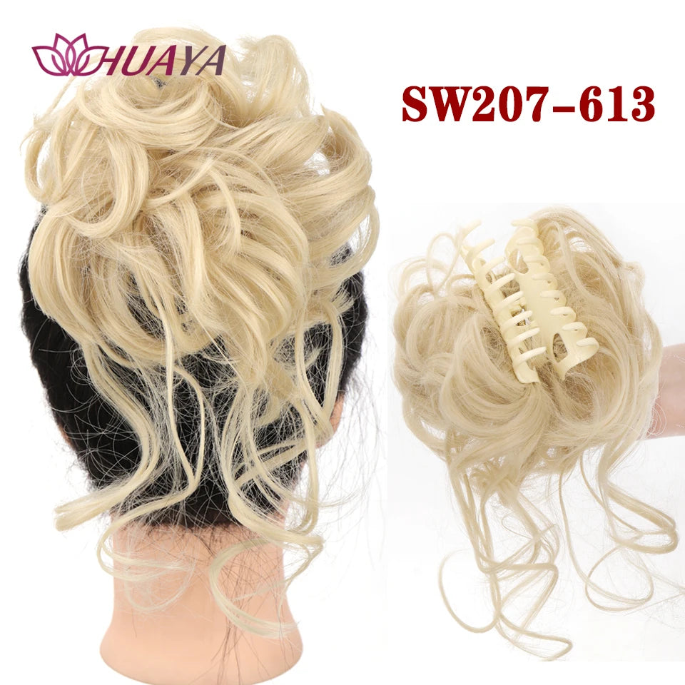 HUAYA Synthetic Messy Curly Claw Hair Bun Chignon Hair Extensions Scrunchy Fake False Hair With Tail for Women Hairpieces