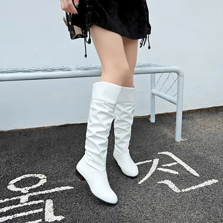 Autumn and Winter New Knee High Boots Women Designer Heel High Black Boots Women's Leather Boots Plus Size 35-43 Botas De Mujer
