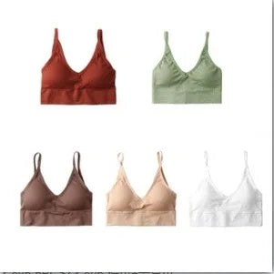 5-Piece Set of Sports Seamless Bras, Comfortable Wire-Free Bras, V-Neck Bandeau Spaghetti Strap Bras, Push-Up Bras / Underwear /