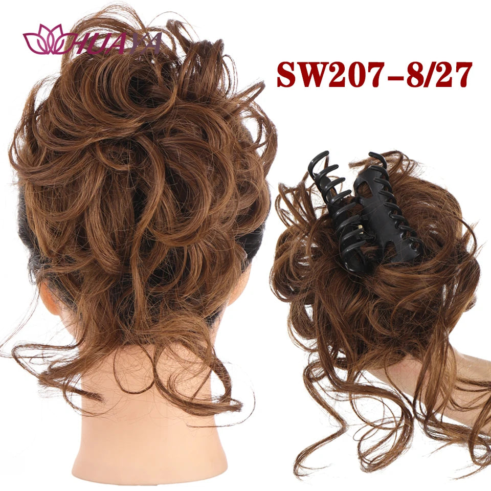 HUAYA Synthetic Messy Curly Claw Hair Bun Chignon Hair Extensions Scrunchy Fake False Hair With Tail for Women Hairpieces