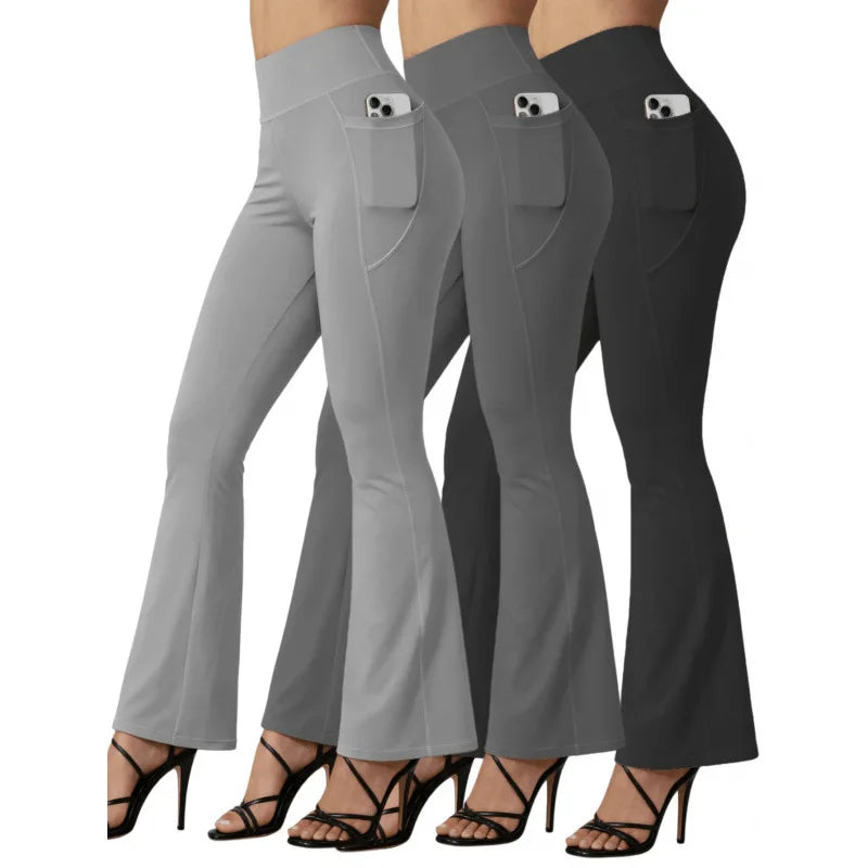 Neutral Pocket Flare Yoga Pants 2026 Spring Season High Waist Trousers for Women Bottoms Other Material 100%